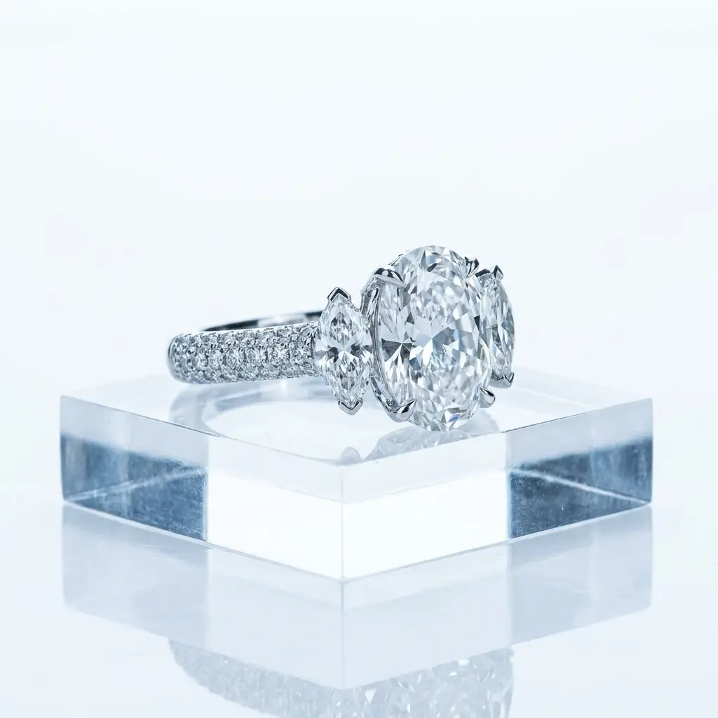An exotic oval diamond engagement ring in white gold