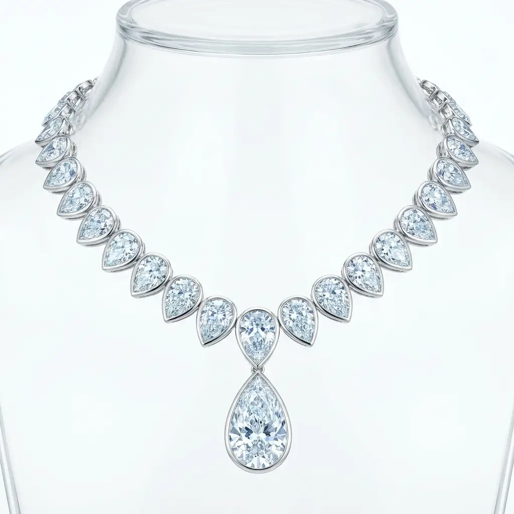 A graduated pear-shaped diamond riviere necklace ending in a large pear drop