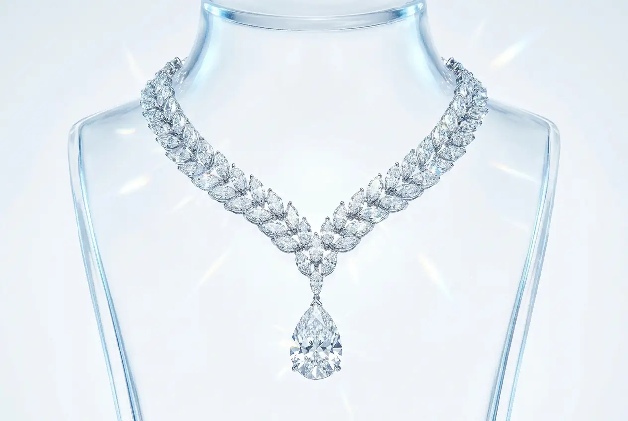 An extravagant custom diamond statement necklace dispersing light